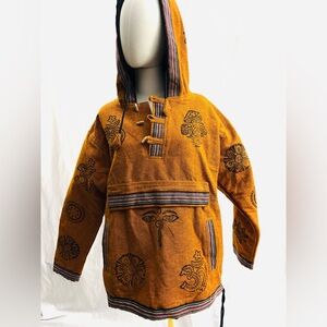 Winter thick 100%cotton  Ethnic Patterned Hoodie - Orange